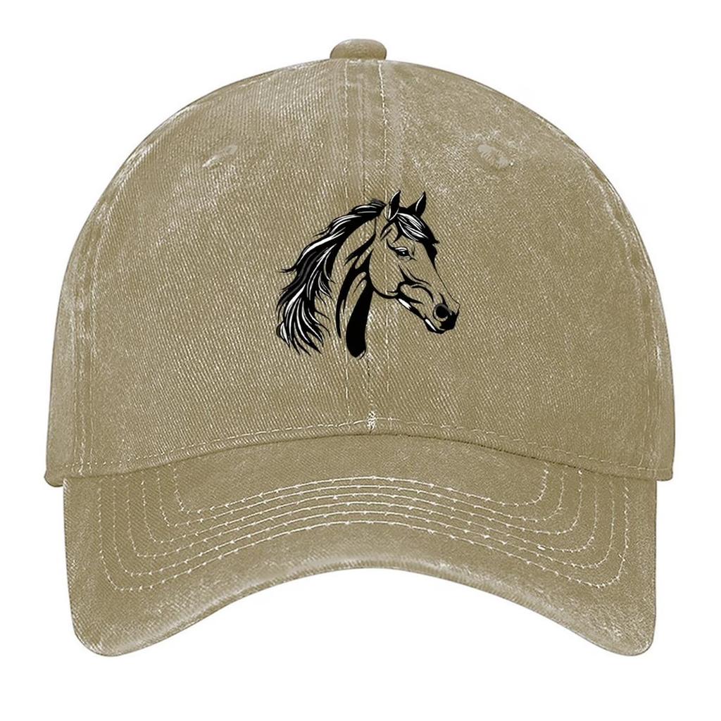 Horse Head Graphic Denim Dad Hat Vintage Washed Baseball Cap Adjustable Casual Outdoor Cap