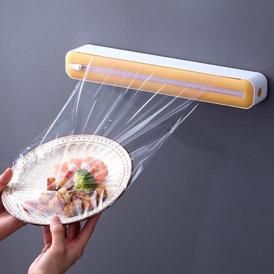 Plastic Wrap Dispenser with Slide Cutter Adjustable 2-In-1 Food Cling Wrap Film Roll Holder Cutting Tools Kitchen Gadgets