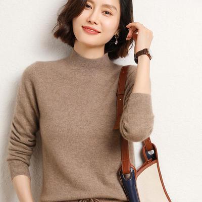 Maglione da donna autunno e inverno maglione a maniche lunghe con collo alto e fondo lavorato a maglia