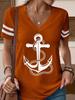 Graphic Striped Anchor 3D Print T-Shirts Women's V-Neck Short Sleeve T Shirt Y2K Oversized Tees Harajuku Tops Female Clothing