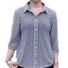 Camicia a Righe Stampata All-match Larga Moda Estiva Abbigliamento Donna Nuova Manica 3/4 Casual Collo a Revers Bottoni Camicette