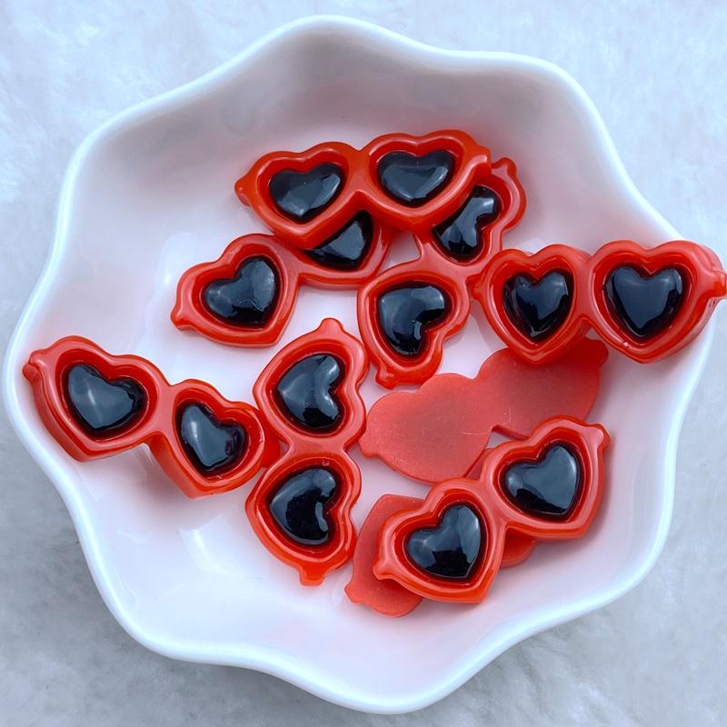 10Pcs New Cute 13*30mm Resin Heart Shaped Glasses Series Flat Back Fit Phone Deco Parts Embellishments For Hair Bows Accessories
