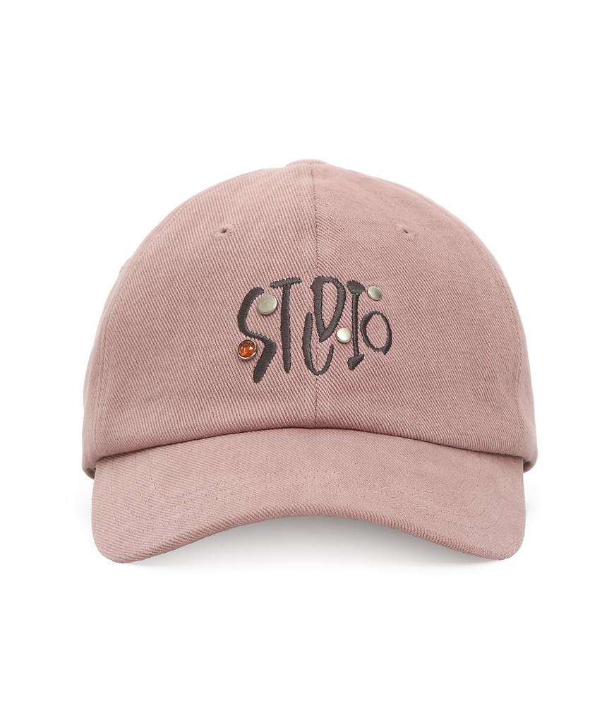 Eondeokeonteulolseutyudio Studded Logo Ball Cap Ball Cap / Jewel Stud / Batik Pink