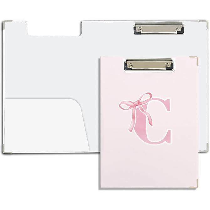 Coquette Trendy Preppy Pink Bow Clipboard Folio with Storage,Initial J Clipboard Folio Personalized Teen Girl Gifts,Monogrammed Gifts for Pinkc