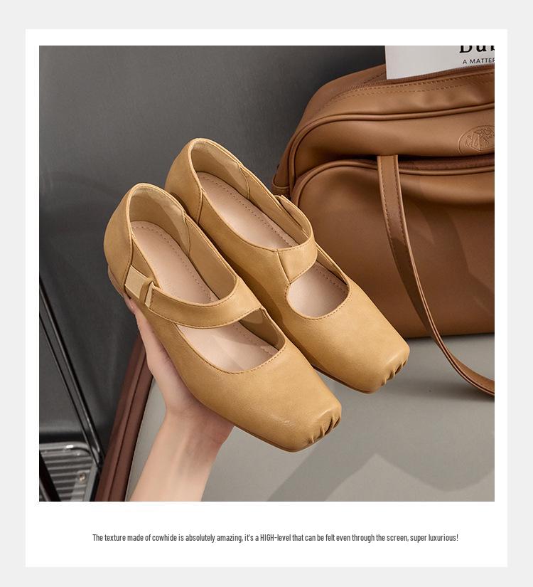 

Женские балетки из натуральной кожи, Осень 2024, Квадратный носок, Массивный каблук, Винтажные туфли Мэри Джейн с низким вырезом 39