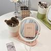 Rotatable Makeup Mirror with Storage Box, Desktop Cosmetic Brush Holder, Multifunctional Table Vanity Mirror Tray
