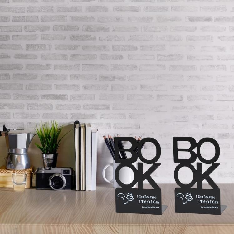 Pack of 2 Heavy Duty Metal Bookends for Shelves Hollowed Letter Bookends Metal Book Stopper Desk Book End for Home