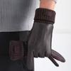 PU Leather Pattern, Men's Style, Ribbed, Comfortable, Warm Gloves, Anti Cold Velvet, Touch Screen, Outdoor, Driving, Motorcycle Gloves