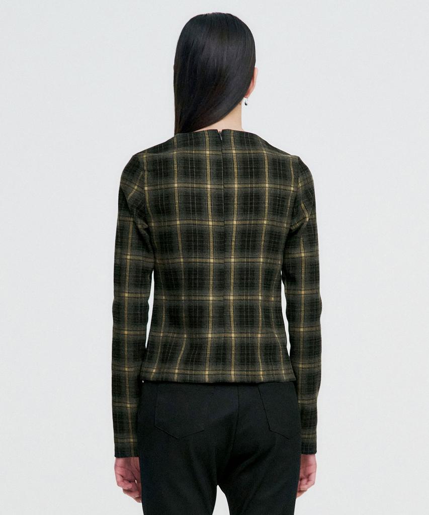 Kimjisu Twisted Check High-Neck Top _ Khaki