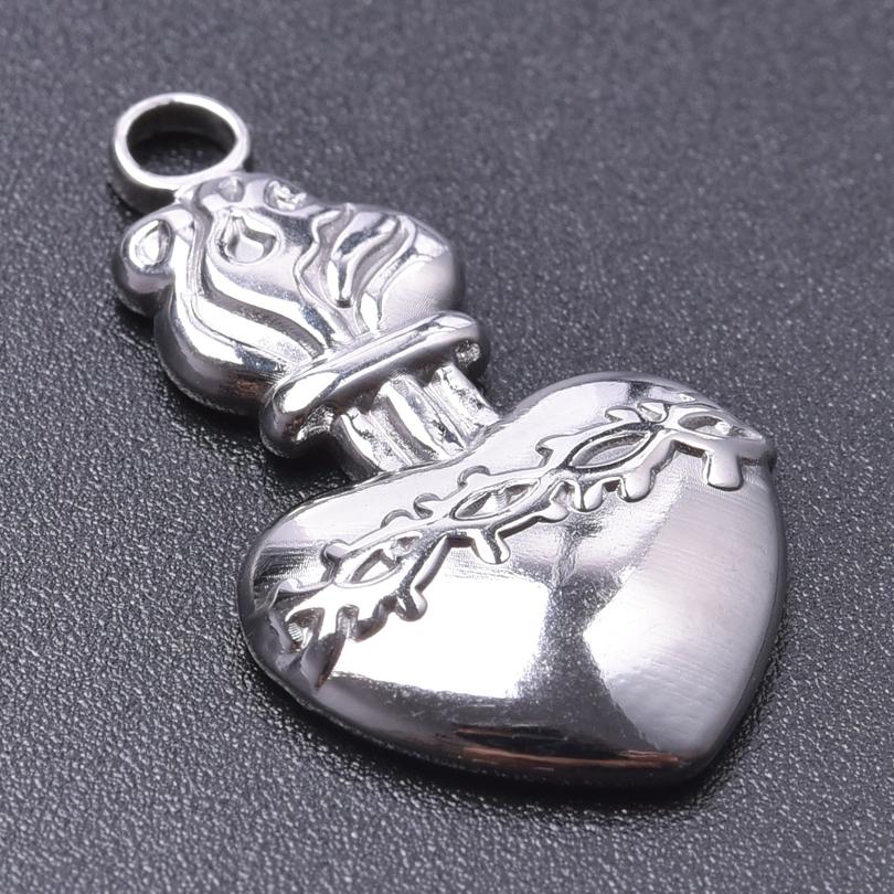 No Fade Titanium Pendant Skull Fire Heart Charm In Bulk DIY Stainless Steel Charms For Jewelry Making Necklace Keychain Earrings