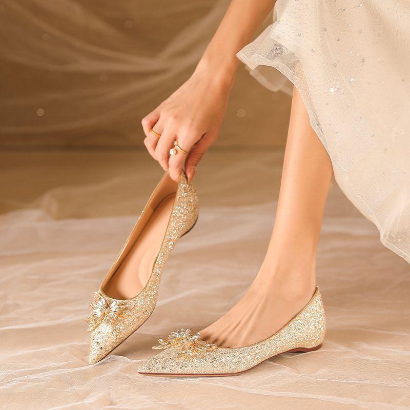 Wedding shoes, flat-soled single shoes are not tired, pregnant women's high-end crystal shoes can usually wear low-heeled bridesmaid shoes 2025 new