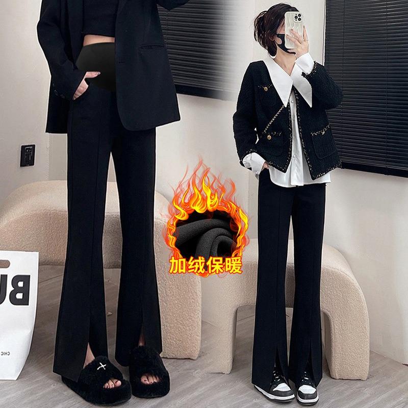 #Maternity pants fleece thickened rabbit plush casual pants professional pants wear winter split-ended flared pants