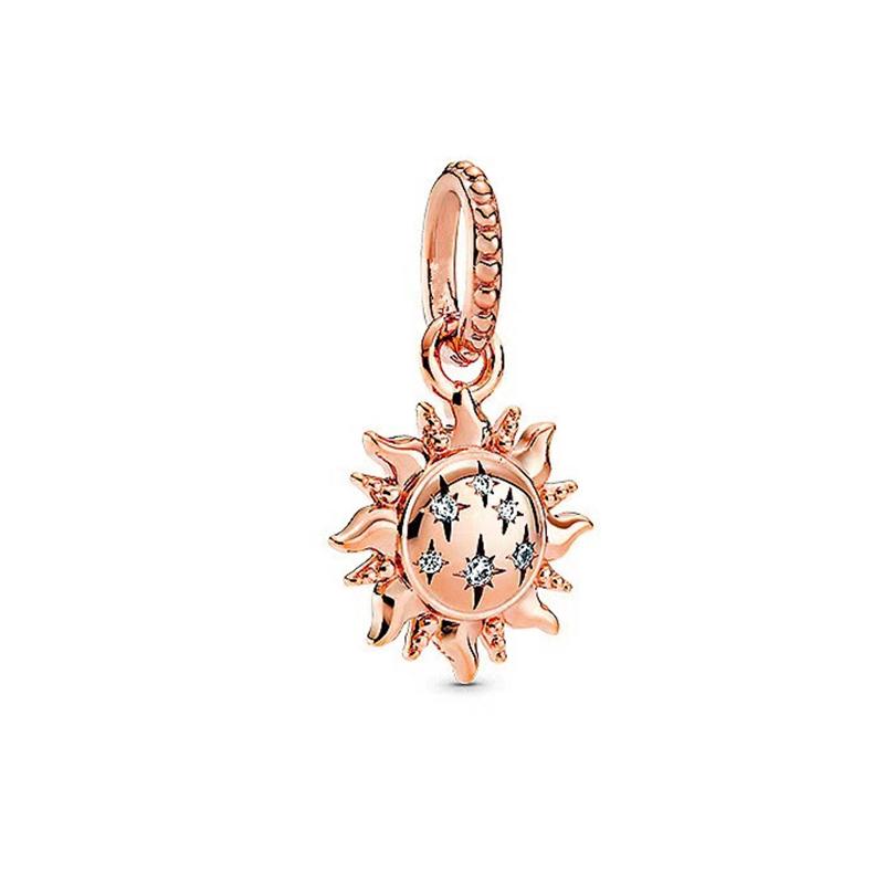 Rose gold plated Exquisite Bead Sparkling Pink Hot Air Balloon Dangle Charm for Women fit European Original Bracelet DIY Jewelry