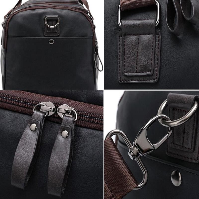 Top Quality Casual Travel Duffel PU Leather Men Large Capacity Travel Messenger Bag Tote Black Bag