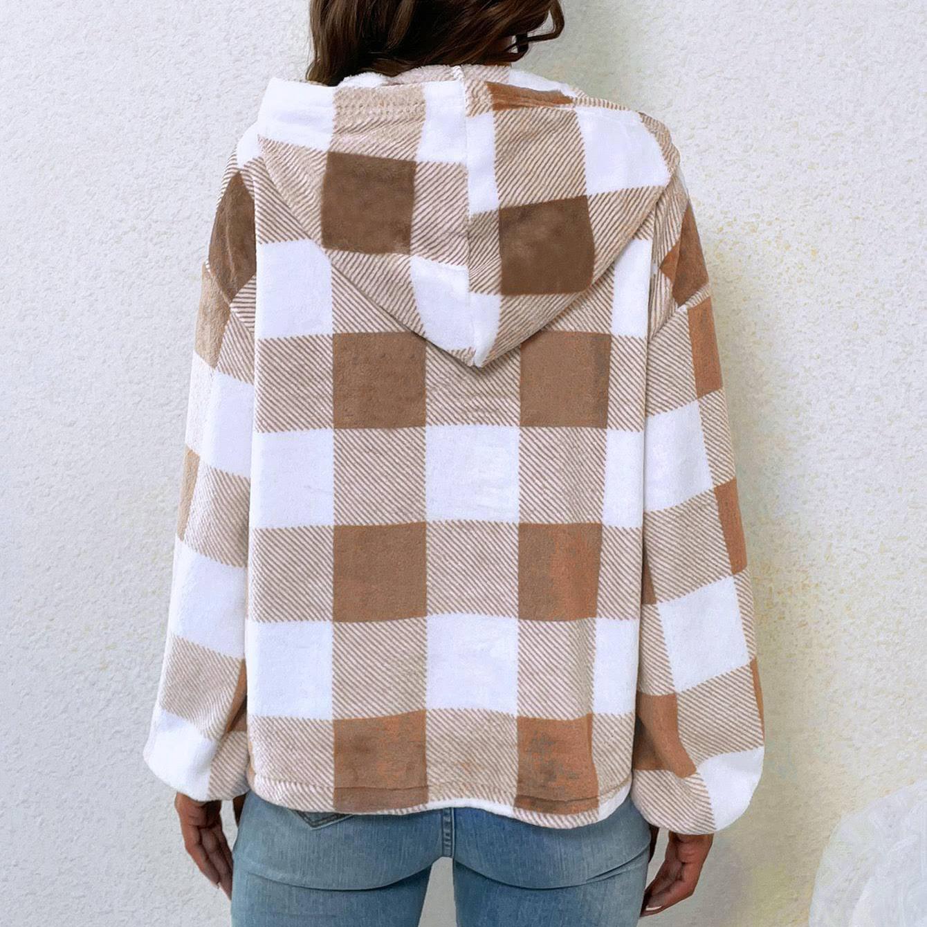 Осенне-зимний женский модный фланелевой клетчатый свитер с полуоткрытым воротником — фото 10