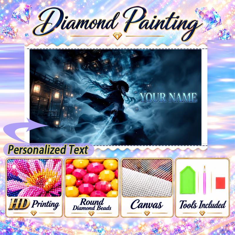 Muichiro Tokito 5D DIY Diamond Painting Custom Name Text, Full Drill Rhinestone Mosaic Art Home Gift