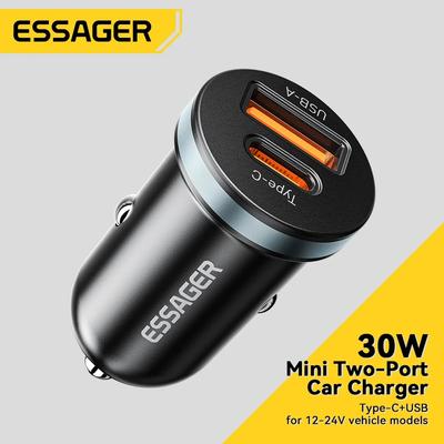 Essager 30W USB C Auto Ladegerät Typ C Schnell Ladegerät PD QC 3,0 SCP 5A Schnelle Lade Auto Telefon Ladung für iPhone Xiaomi Samsung