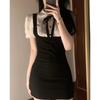 College style age reduction fake two-piece splicing dress summer pure desire spice girl waist thin hip skirt