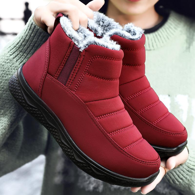 Shoes women's cotton shoes winter high-top warm women's boots solid color versatile snow shoes polyurethane piled thickened women's cotton boots
