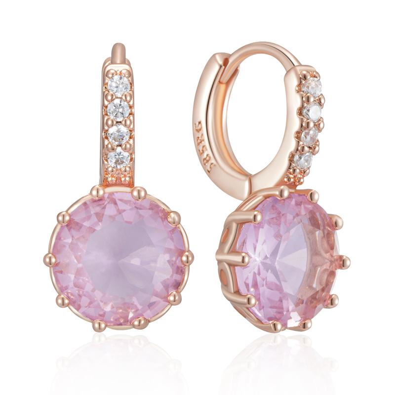 

Shiny Pink Natural Zircon Bride Drop Earrings For Women Fashion Rose Gold Color High Quality Daily Fine Jewelry