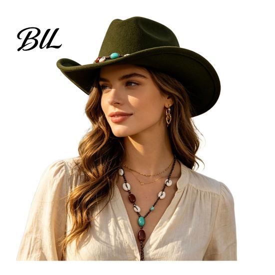 Large Brim Face Slimming Hat Wool Felt Fedora, Unisex Western Cowboy Hat, Retro Wide Classic Headgear Cowgirl Jazz for Women Men Autumn Winter