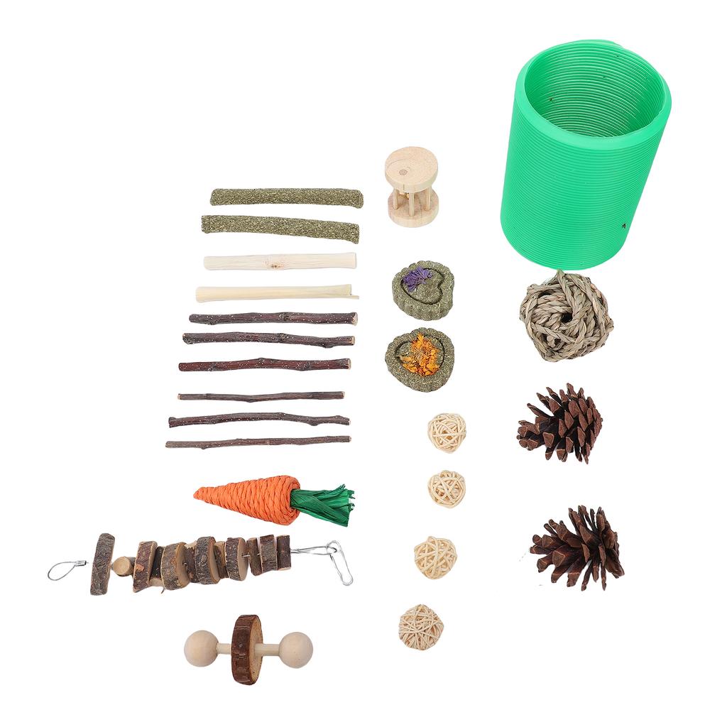 Hamster Toys Set with Tunnel Chewable Wood Timothy Hay Guinea Pig Enrichment Chew Toys for Small Animals