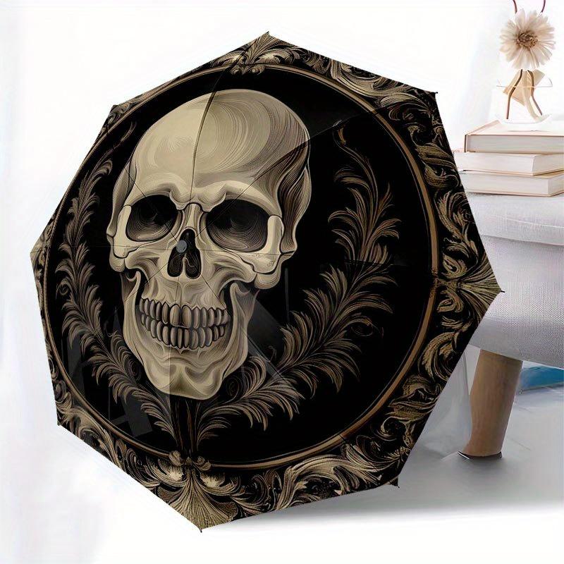 Elegant Skull Decorative Plate, Gothic Wall ArtUmbrella with Cute Design, Portable 3-Fold Compact Umbrella for Men & Women, Valentine's Day Mother's D