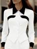 European 2025 Fashion Slimming Color Block Long Sleeve Women's Shirt