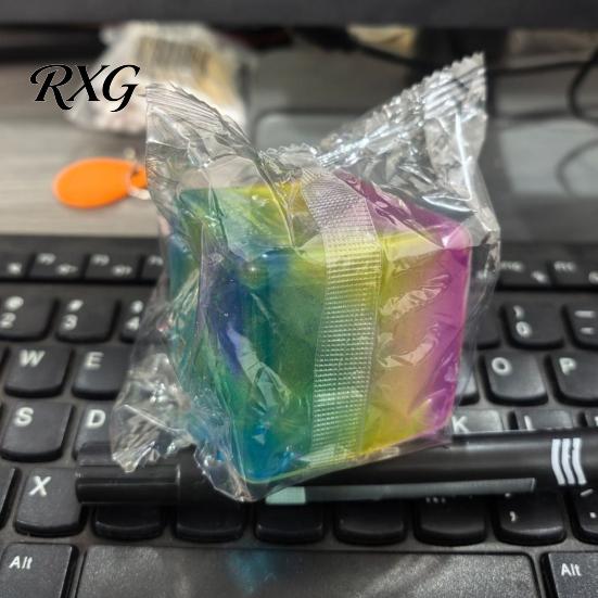 Stress Relief Toy Rainbow Ice Cube Squeeze Ball, Transparent Jelly Fidget Shape for Anxiety Relief, Soft TPR Decompression Kids Adults