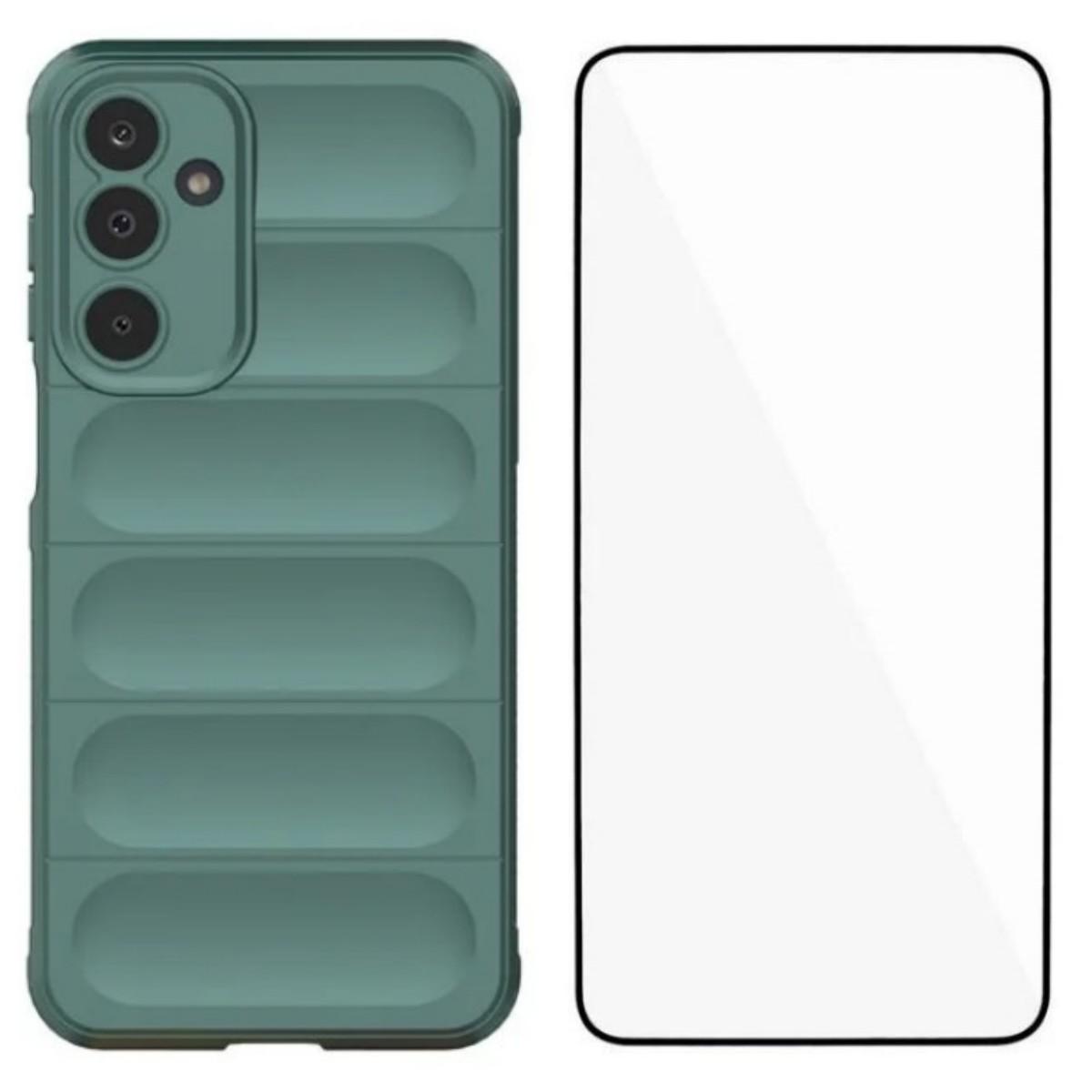 

For Samsung Galaxy M16 5G TPU Case WANLONFENG HD Series Anti Slip Phone Cover with Tempered Glass Army Green