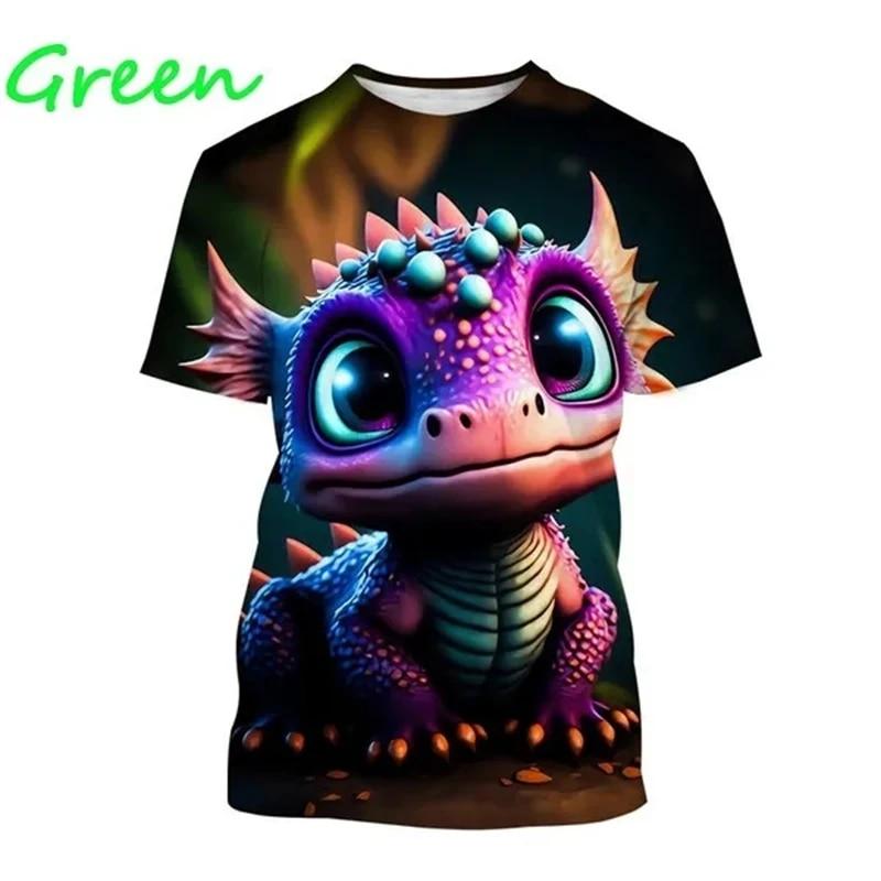 

Новая футболка с милым драконом и 3D принтом, мужская и женская детская модная футболка с короткими рукавами и рисунком динозавра для мальчиков, повседневные уличные футболки унисекс 110