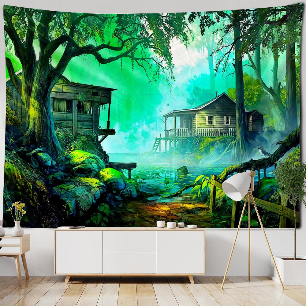 Fantastic and Beautiful Magic Forest Castle Fairy Tale World Theme Landscape Curtain Art Decoration Room Living  Tapestry