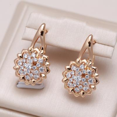 Neu Roségoldene Farbe Sexy Hängeohrringe Ungewöhnliche Blume Natürlicher Zirkon Damenohrringe Party Mädchen Übertriebener Schmuck