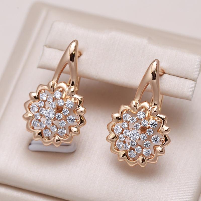 New  Rose Gold Color Sexy Drop Earrings Unusual Flower Natural Zircon Women'S Earrings Party Girls Exaggerated Jewelry