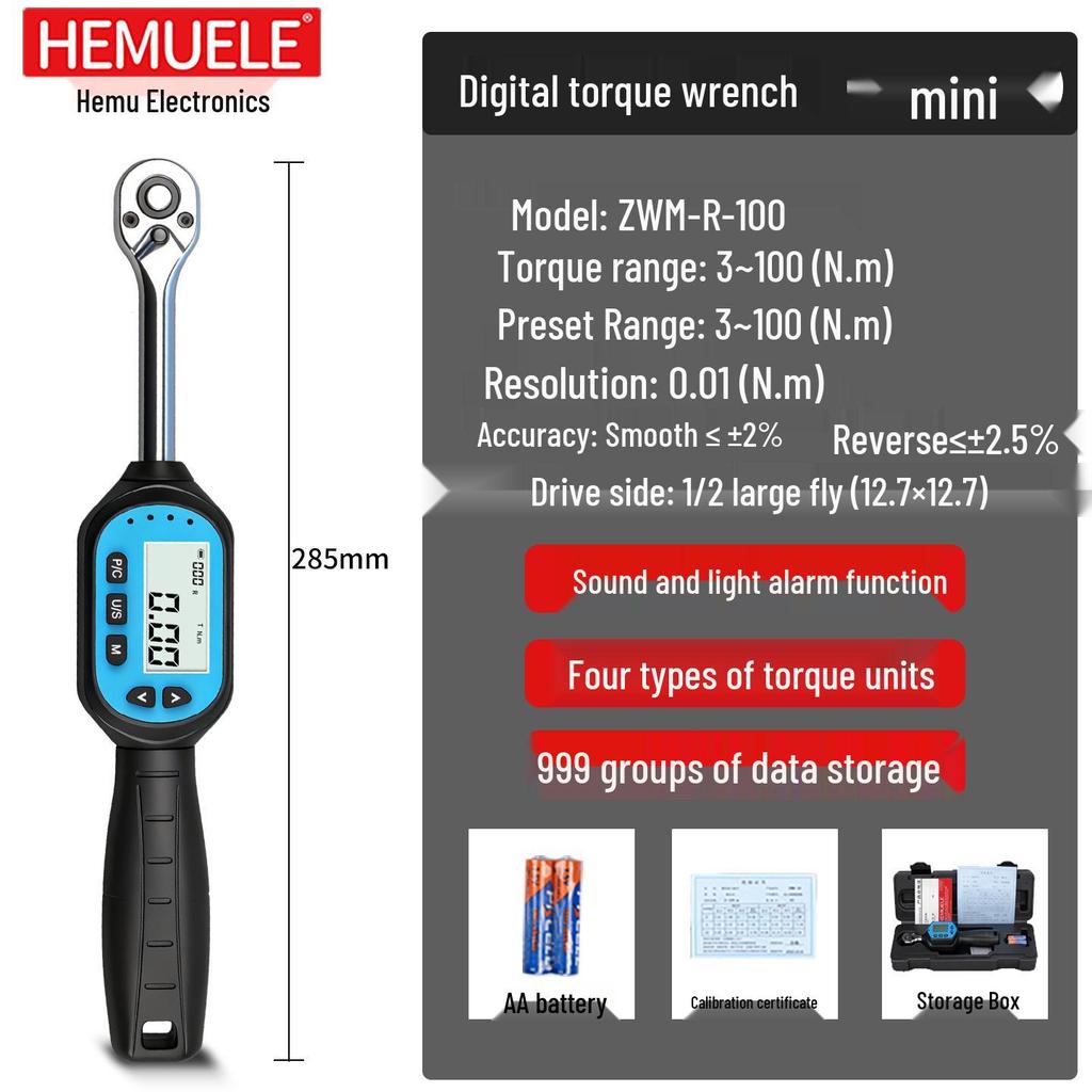 HEMUELE Electronic Digital Torque Wrench ZWM-D-R, High Precision Adjustable Torque Tester