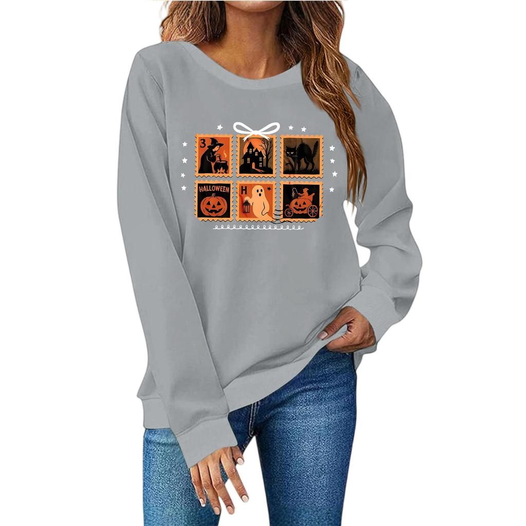 Mote for kvinner, avslappet trykk, avslappet langermet genser med rund hals