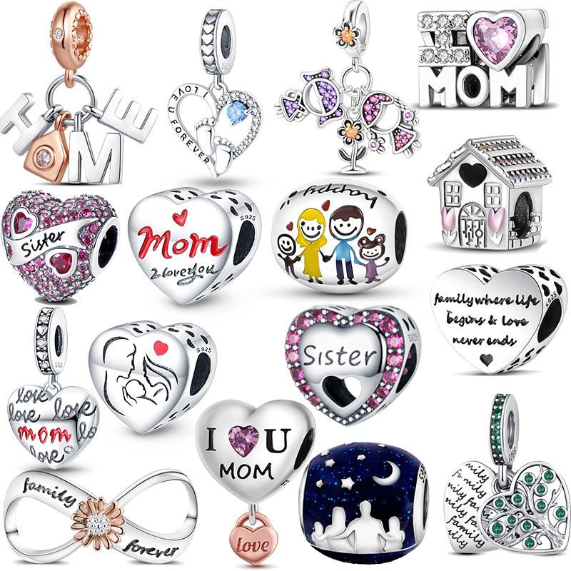 

925 стерлингового серебра Family Forever Love Charm бусины подходят для оригинального браслета Diy Sister Mother Love Friendship кулон