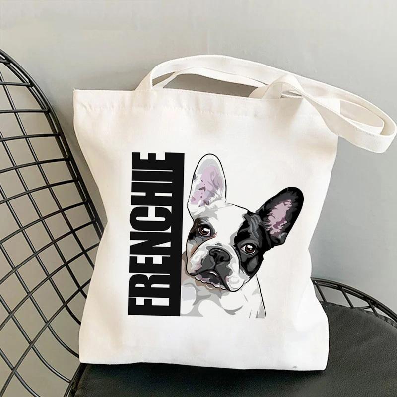 Frenchie French Bulldog Print Reusable Women Shopping Tote Bag Women Shoulder Bag Students Teacher Book Bag Travel Storage Bags
