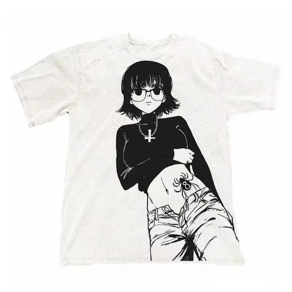 Street Style Anime Style Tshirt Hiphop Tshirt Unisexs Tshirt Retro Fashion Printed Pattern Casual Tshirt