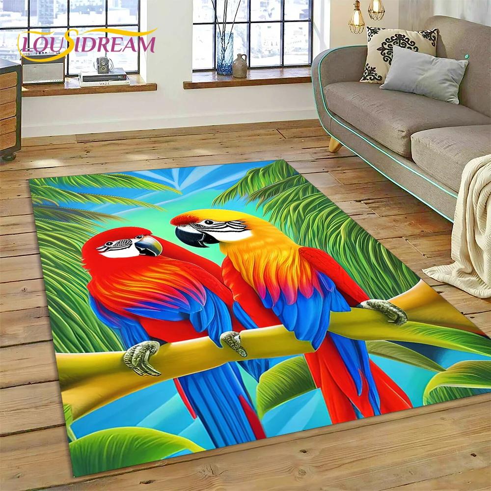 Colorful Parrot Macaw Budgerigar Bird Carpet Rug for Home Living Room Bedroom Sofa Doormat Decor,kid Area Rug Non-slip Floor Mat