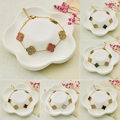 Luxury Stainless Steel Bracelet with Diamond Four-Leaf Clover Design