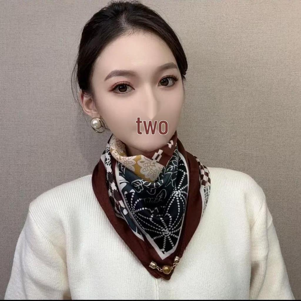 Chic Autumn/Winter Silk Scarf with Magnetic Golden Ball Clasp – Korean Style Neck Warmer