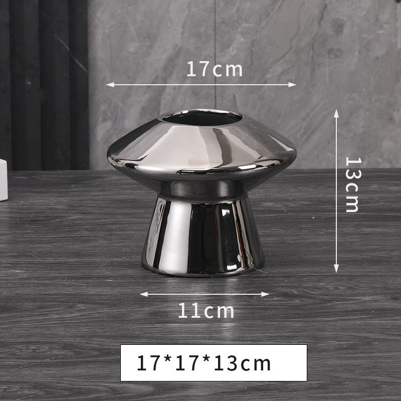 Silver Mushroom Ceramic Vase Geometric High-legged Flower Pot Flower Vase Terrarium Flowerpot Home Decoration Accessories