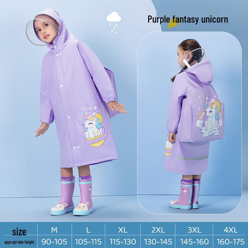 Kids EVA Cartoon Raincoat with Backpack Slot XL