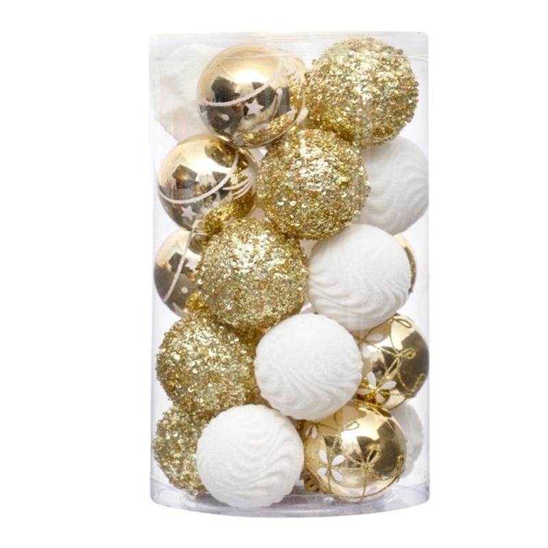 25Pieces Delicate Christmas Balls Ornament Set Hand Painted Festival Gold Baubles Decorations for Holiday Tree белого золота