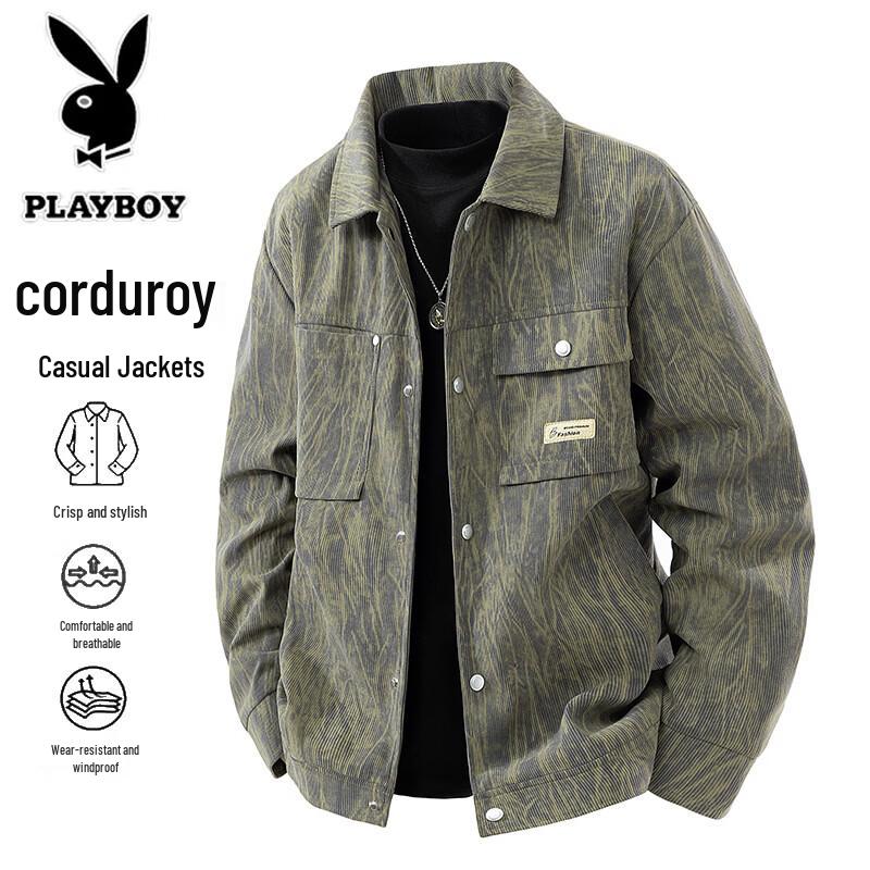 PLAYBOY Men's Casual Turn-Down Collar Lightweight Spring Autumn Jacket