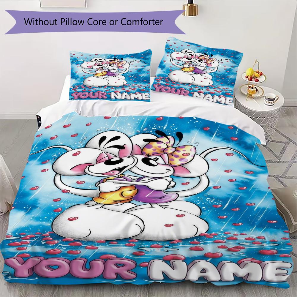 Personalisierte diddl Bettwäsche, Steppbett-Set Bettbezug Kissenbezug Heim-Geburtstagsgeschenk(1 Bettbezug + 2 Kissenbezüge, ohne Füllung)_xia