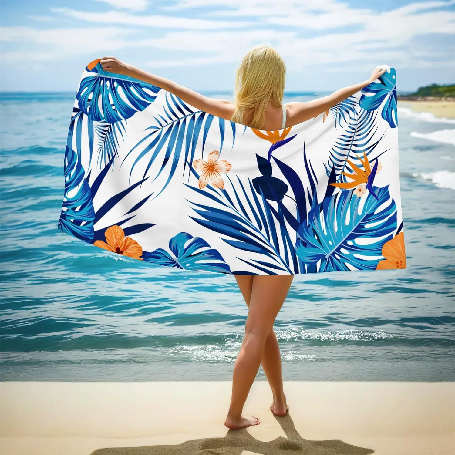 Double-Sided Terry Printed Beach Towel, Microfiber Adult Swimming Bath Towel, Quick-Drying Double-Sided Velvet 70cmx150cm