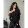 Spring Autumn New Sexy One Shoulder Irregular Long Sleeve T-Shirt Women's Slim Sloping Shoulder Top Women