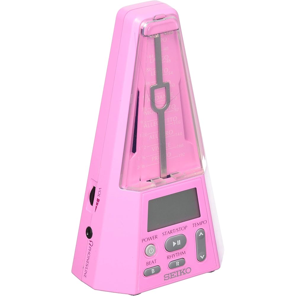 SEIKO Quartz Pendulum Metronome, Pink, EPM2000P, Ideal for Home Practice, with Silent Mode